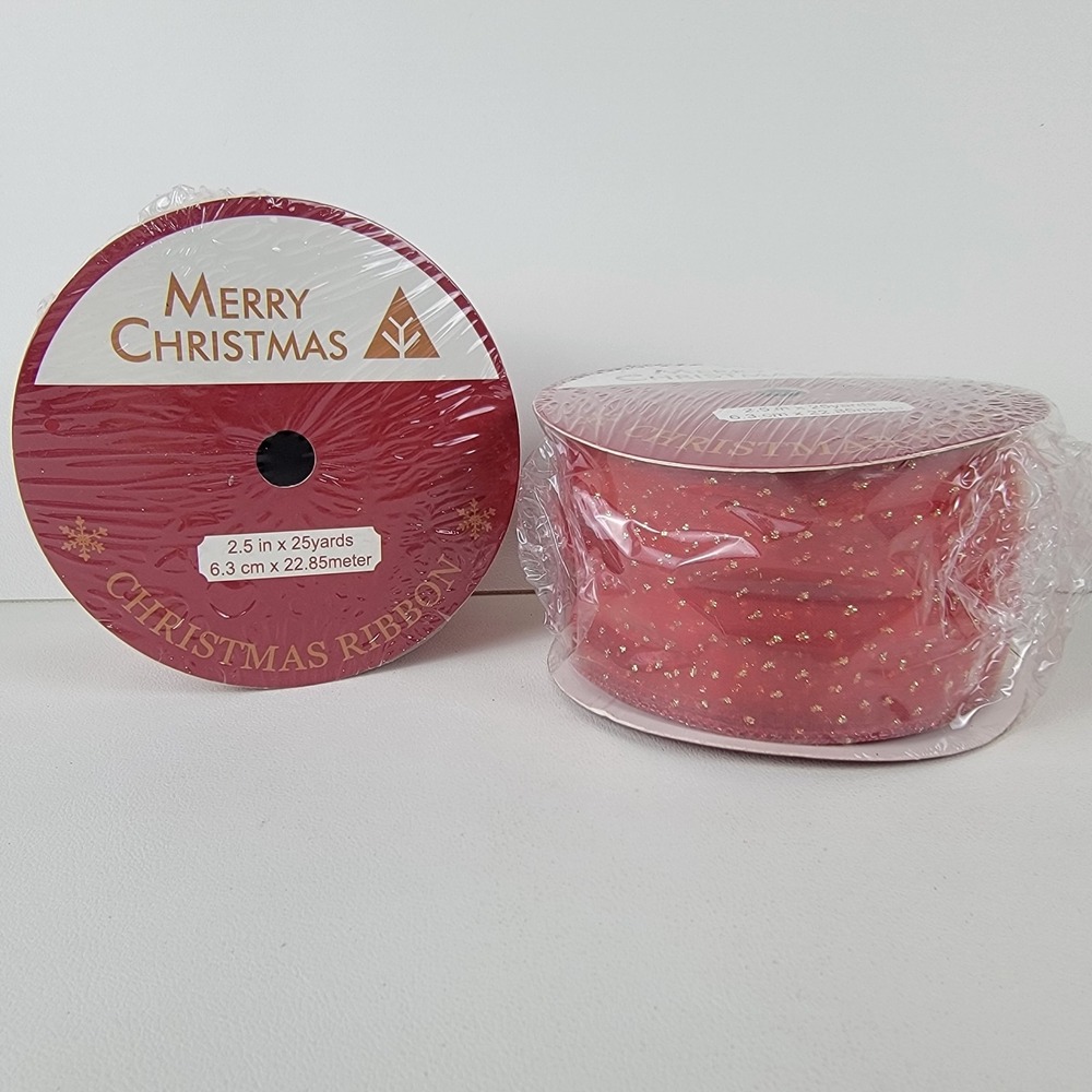 Christmas Wired Ribbon Lot 2 Rolls 25 Yards Each Holiday Craft Decor Dazzle
